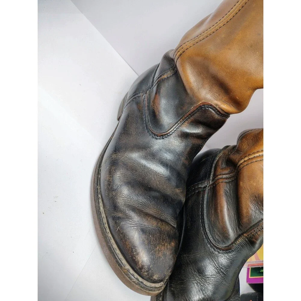 Red Wing Pecos Black Beige Leather Pull On Work Boots Mens Round Toe USA Made 10